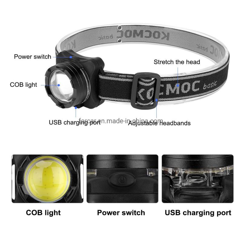 Hot Flashing Warning Head Torch Lamp Mini Portable Camping LED Headlight Outdoor COB Head Torch Light USB Charging Emergency LED Headlamp