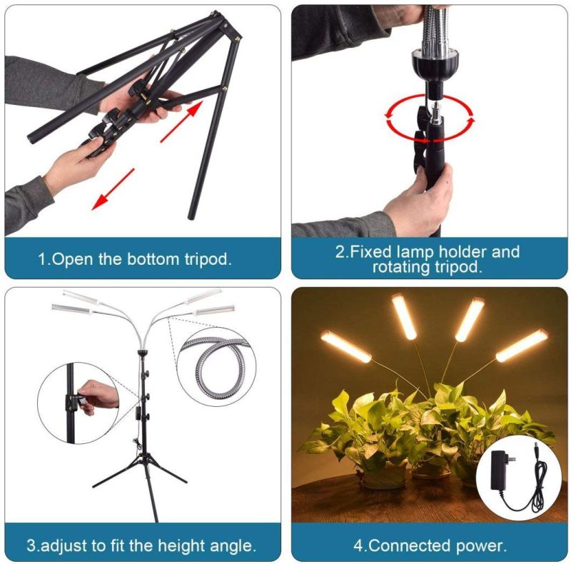 150W 4 Tube Full Spectrum with 60" Extendable Tripod Stand,420 LEDs 200W Auto on/off Timing Function Four-Heads Floor Plant Grow Light for Indoor Various Plants