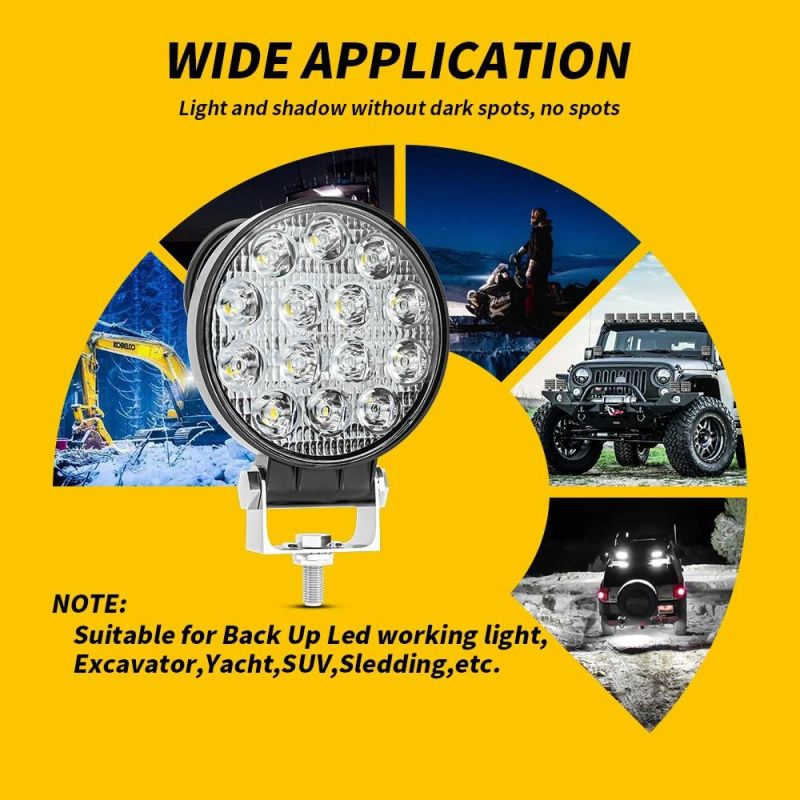 Dxz Car LED Work Light 4inch 14LED 42W 42mm Round Square Auxiliary Modification Headlight Luz De Trabajo Llevada