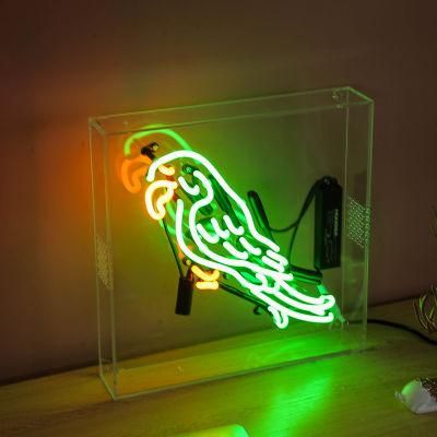 Custom LED Glass Neon Sign Light Clear Box Neon Light on Desktop