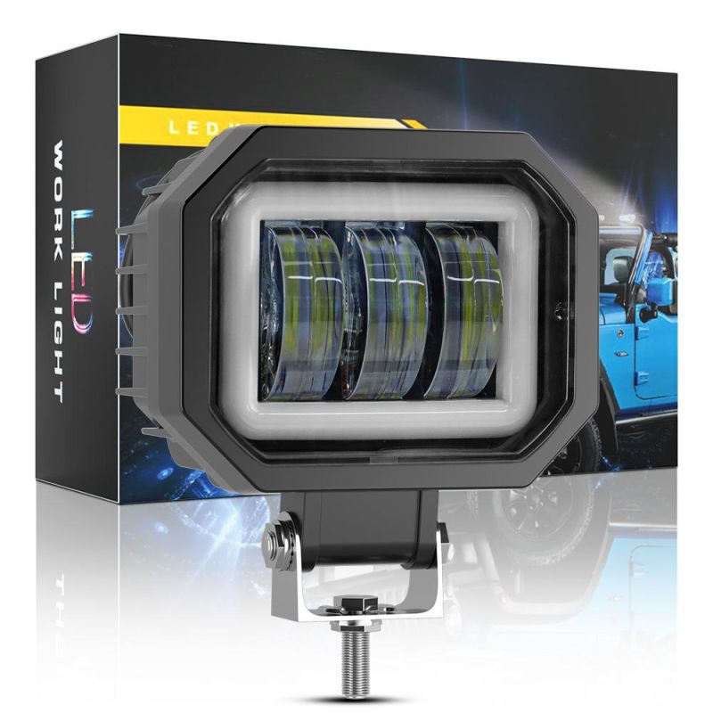Dxz LED Fog Light for Motorcycle Lights Motorcycle-Driving Lights 3.6 Inch 30W 7D Square Headlight with Blue Angle Eye Running Light for off Road