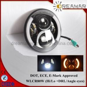 7 Inch Round 80W Hi/Lo Beam DRL LED Headlights with Hola Ring Angel Eyes