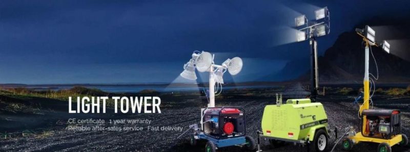 1000W*4 Trailer Type Hand-Operated Lifting Telescopic Hydraulic Gasoline/Diesel Engine Generator LED Portable Mobile Light Tower