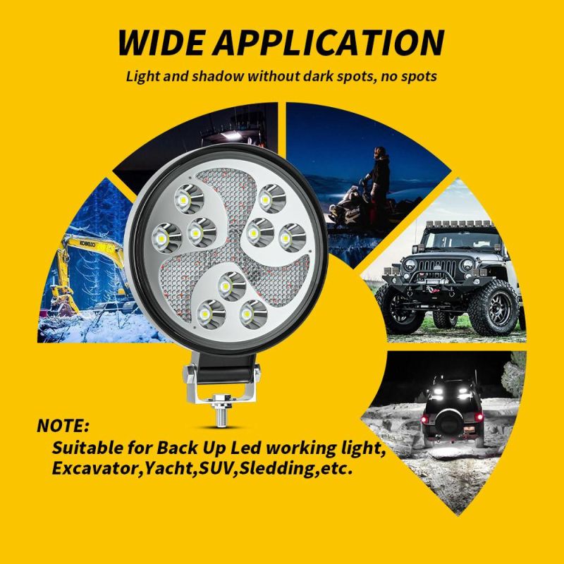 Dxz New Amber 4 Inch Windmill Leaf Spin Strobe Round off Road 27W 35mm LED Lamp LED Work Light for 4X4 4WD Flashing Lights