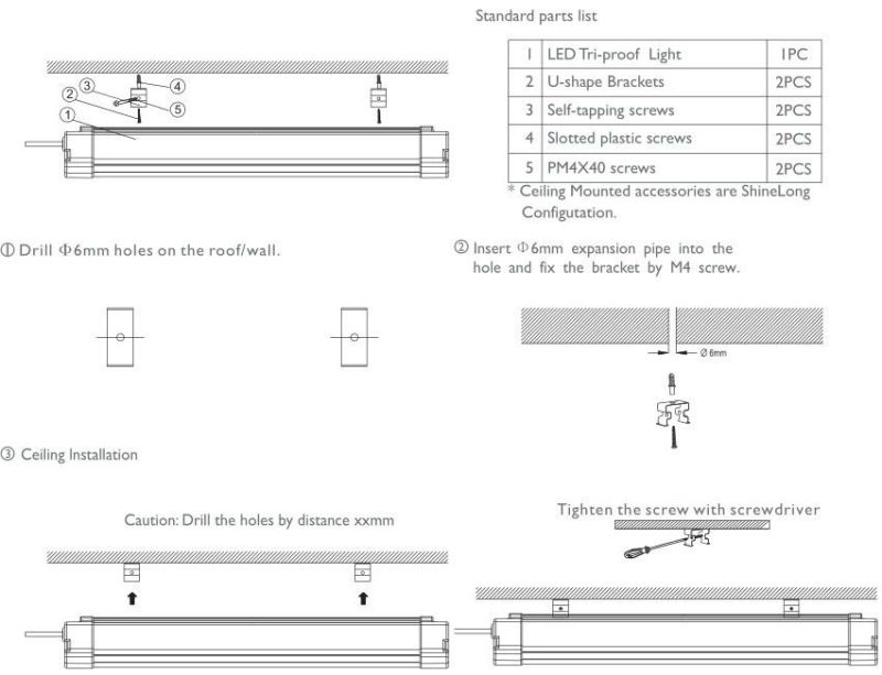 5 Feet 50W 130lm/W IP66 Linkable LED Tri-Proof Light Fixture