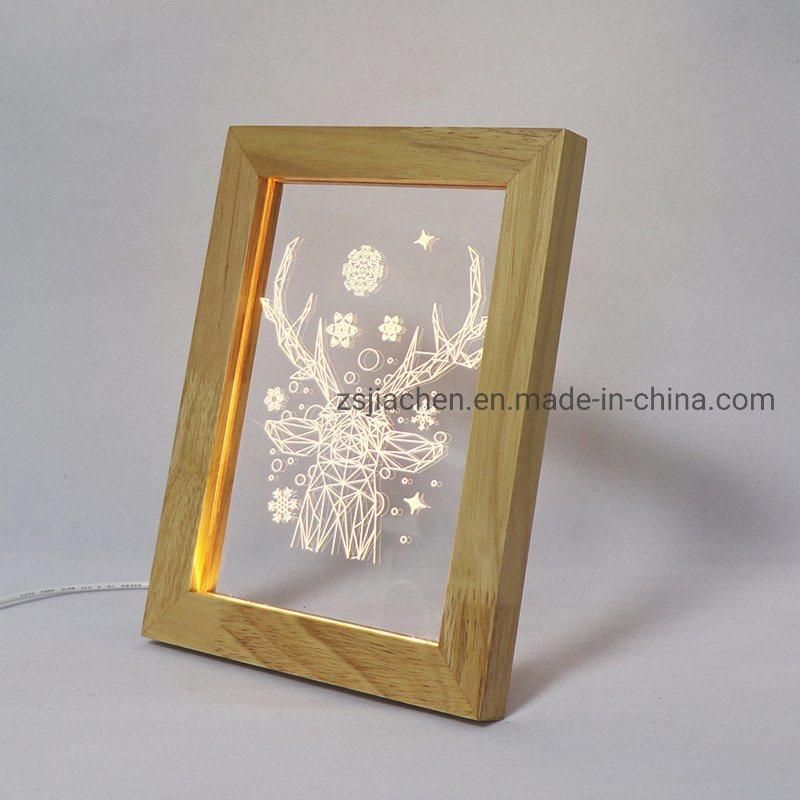 Wholesale Decoration Indoor Lighting Deer Acrylic Bedside Table Lamp with Wooden Photo Frame