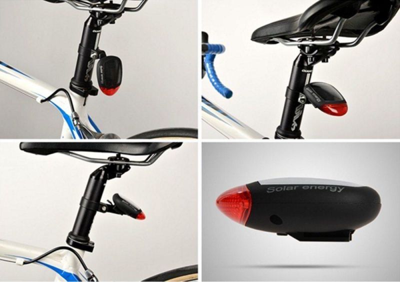 Solar Powered Rechargeable Bike Rear Back Safety Lamp LED Bicycle Tail Light