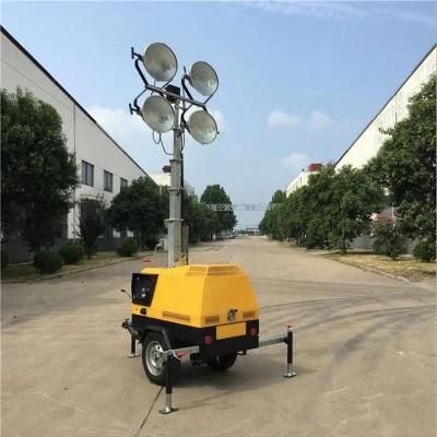 Lebekan LED Halide Lamp Portable Trailer 4kw Outdoor Kubota Engine 9m Manual Mast Mobile Lighting Tower