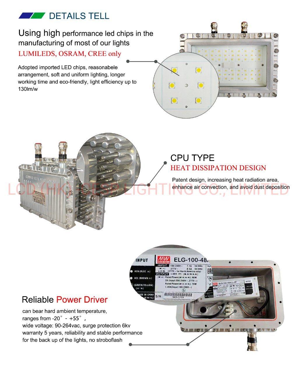 Explosion Proof LED Floodlight Bulbs 100W 120W 150W 185W 200W Iecex Atex Certificate