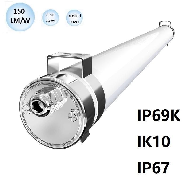 IP69K Tri-Proof LED Light with Sensor Flicker Free Ik10 Emergency System Full Spectrum CRI>95