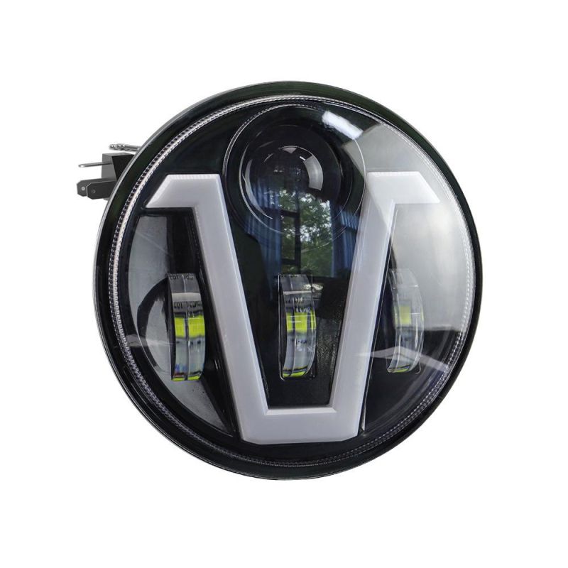 Dxz 12V 24V CREE LED Headlight with DRL Turn 5.75 Inch V-Shaped Round for Jk Wrangler Jeep Motorcycle High Low Beam