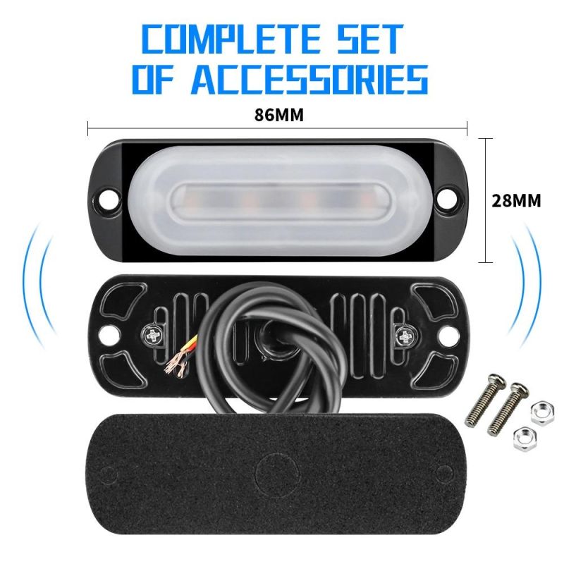 Dxz 12V - 24V 4 LED Strobe Warning Light Strobe White Cover Flashing Light Bar Truck Car Beacon Lamp Amber Red Blue White Traffic Light