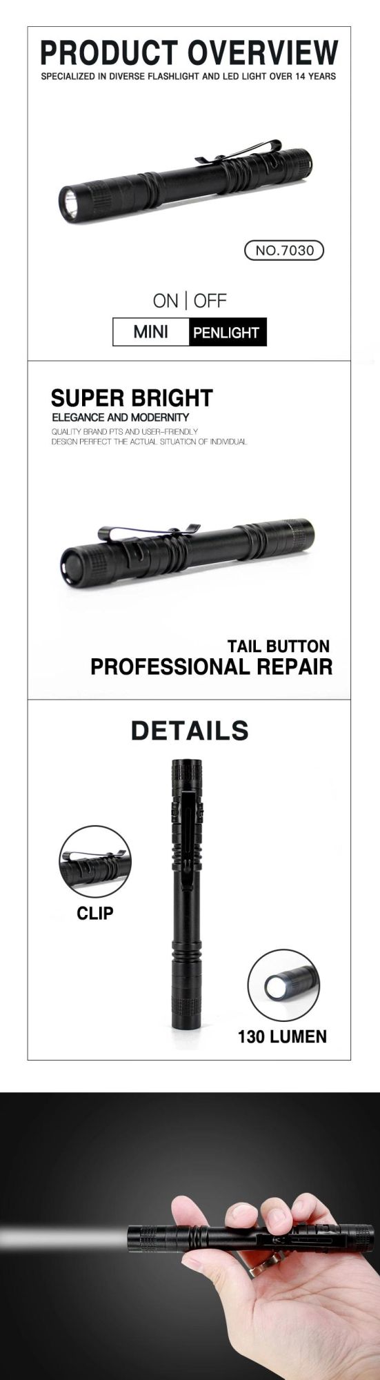 2022 Amazon Hot-Sale XPE LED Mini Flashlight High Quality Pen Pocket Torch Handheld Pen Light with Clip