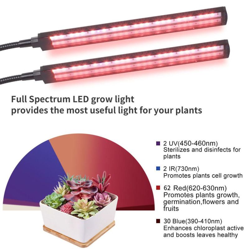 Dual Head 50W Dimmable Timing Clip LED Grow Light for Indoor Plants Hydroponics Garden Home Office Grow Lighting