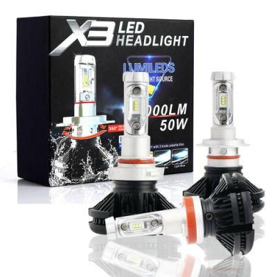Luces LED H1 H3 H4 H7 H11 880 9005 X3 Series 50W High Power LED Headlight 6000lm Bombillos LED Car Bulb
