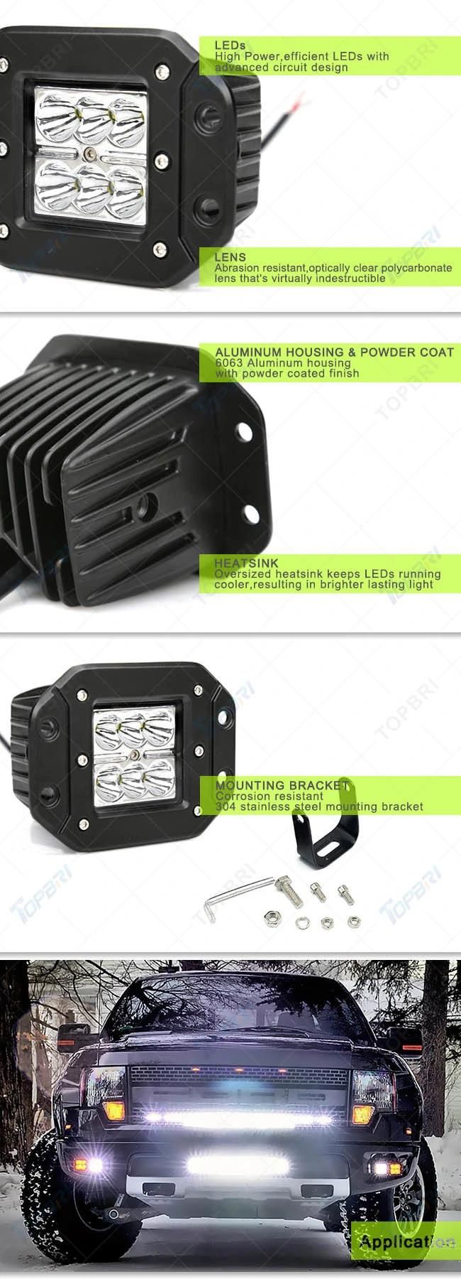 Square 18W 4X4 off Road LED Work Flush Mount Spotlight
