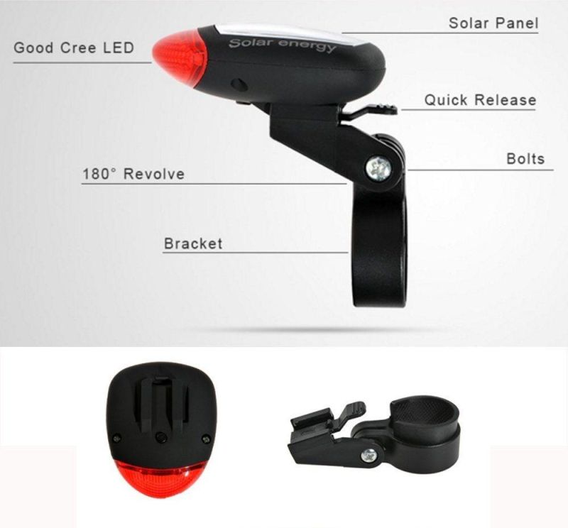 Solar Powered Rechargeable Bike Rear Back Safety Lamp LED Bicycle Tail Light
