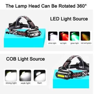 1000lm 8 Mode Red Green Light Rotatable T6 LED COB Headlamp