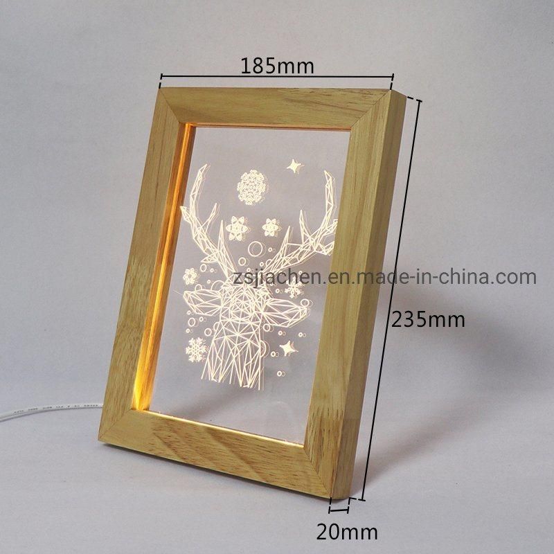 Wholesale Decoration Indoor Lighting Deer Acrylic Bedside Table Lamp with Wooden Photo Frame