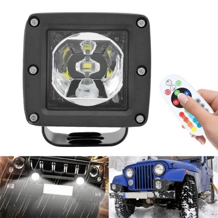 Auto 2 Inch 15W Remote Control LED Work Light for 4X4 Offroad Tractor Jeep ATV 16 Colors RGB LED Work Light