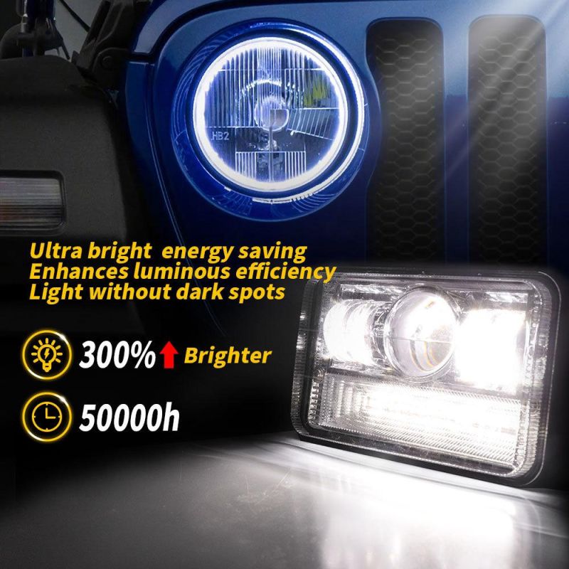 Dxz Truck Accessories 5inch LED Headlight Red+Blue Flashing Sliver Cover with DRL for Jeep Wrangler High/Low Beam LED Headlight for Trucks Motorcycle