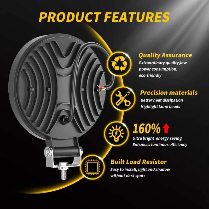 Dxz LED Tractor Lights 4inch Round 16LED Double Color Work Light with Flashing 4X4 Tractor Headlight Spotlight for Truck ATV