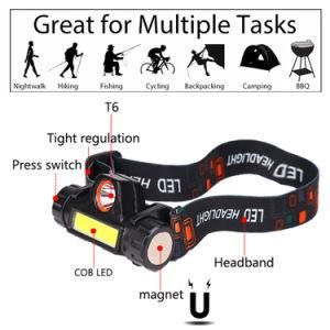 Q5+COB with 1*Built-in 18650 Battery Rechargeable Tactical Head Lamp Outdoor Campaign Megnetic LED Headlamp