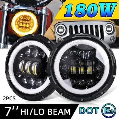 DOT Approved E9 Daymaker 50W 30W Amber Halo Motor 12V 24V Round DRL Angle Eye 7inch 75W Round LED Headlight for Jeep