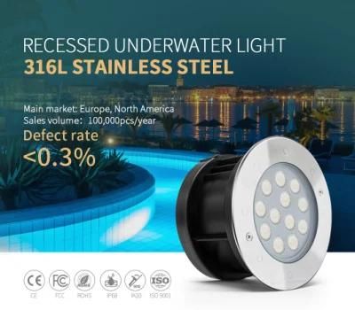 Manufacturers 12W 316L IP68 Structure Waterproof LED Recessed Underwater Light with ERP