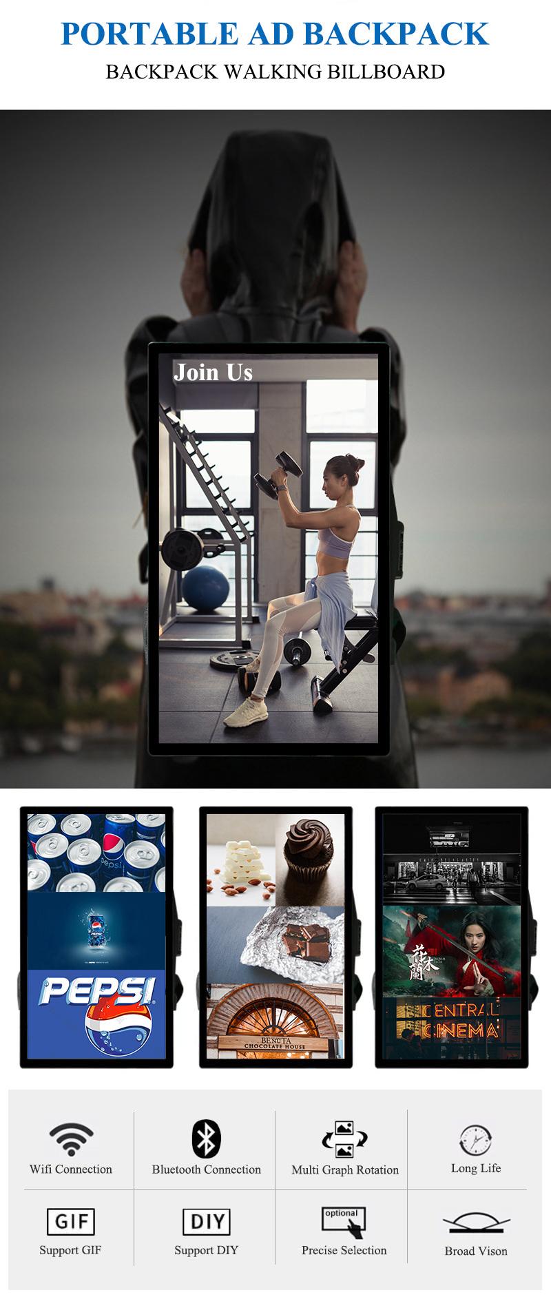 21.5 Inch Human Walking Advertising Billboard Backpack Lightbox for Outdoor