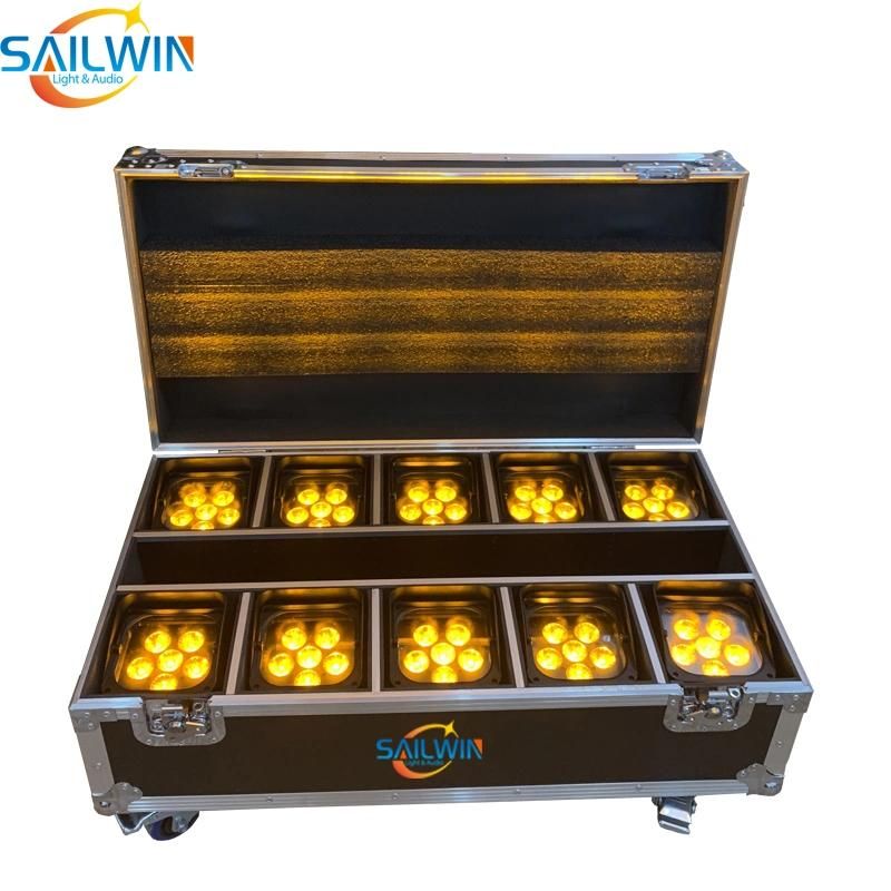 6X18W 6in1 Rgbaw UV APP Mobile Battery Powered WiFi LED Stage PAR Light with Flycase