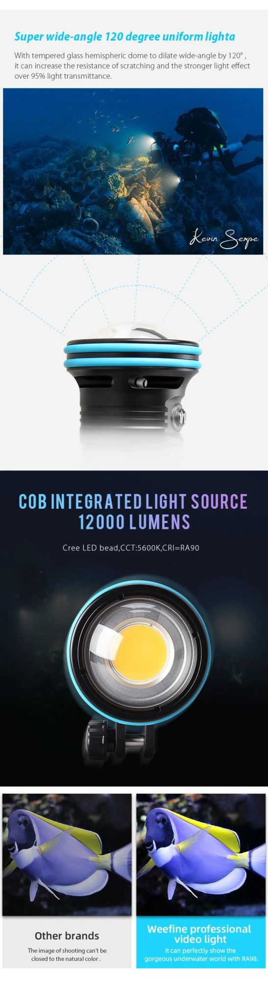 Diving Flashlight 12000lumens Underwater Flashlight 100m Scuba Dive Light Type-C Charging Underwater Video Light Outdoor Under Water Torch