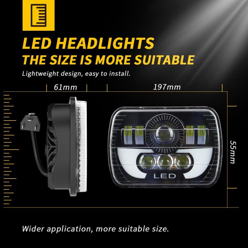 Dxz Lightech 45W High Low Beam LED 4X6 5inch LED Work Headlight for Jeep Truck H4 H3 Lamp