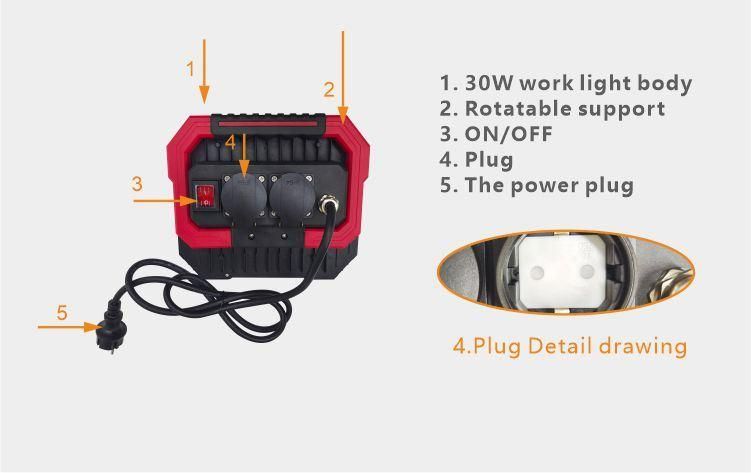 Double-Break Switch LED Work Lamp Handheld Searchlight Waterproof Work Light USB Rechargeable Emergency Light Spotlight with CE RoHS EMC ERP Certificate