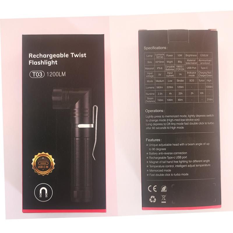New Design Type C Rechargeable LED Flashlight Zoom Aluminum LED Work Light Torch & Flashlight Zoom LED Flashlight Aluminium Tactical Flashlight