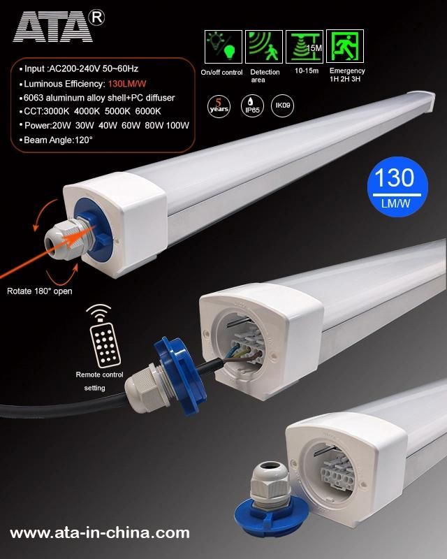 130lm/W LED Tri-Proof Linear Light Dimming Function Microwave Sensor Parking Lot Lighting LED Lineear High Bay with Ce RoHS Certificatiion