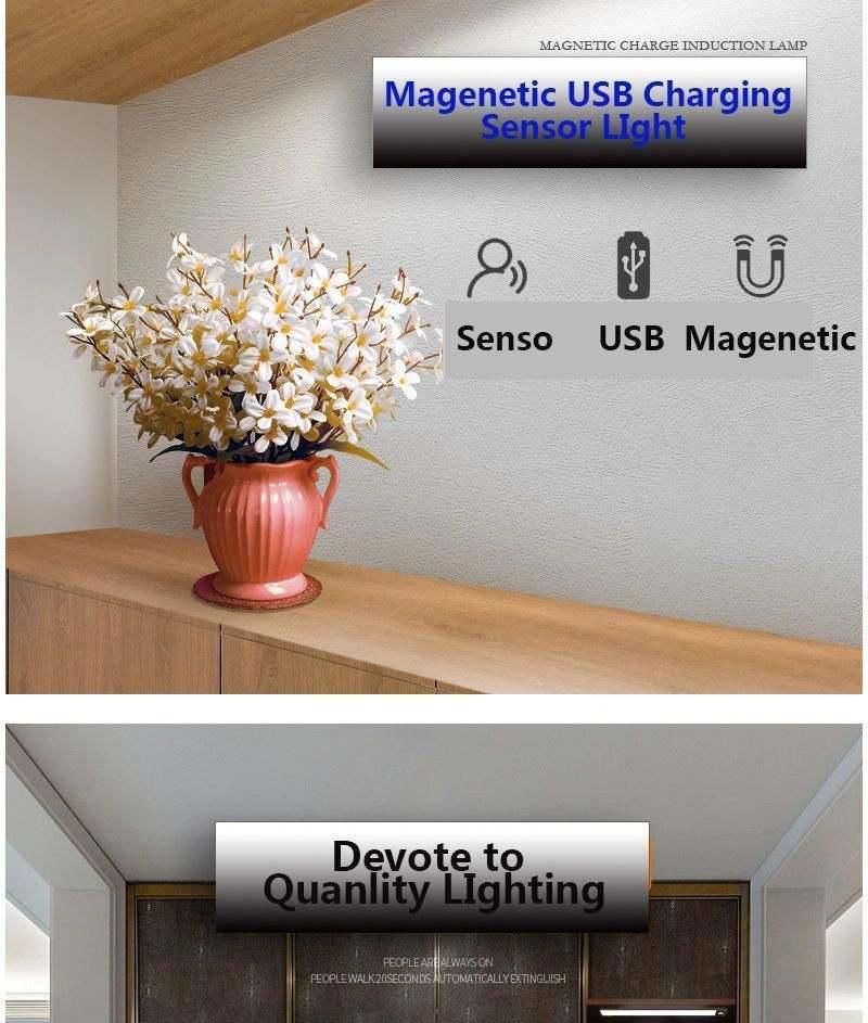 LED Cabinet Light Clear Luminous USB Body Lamp Furniture Light OEM Switch Magnetic Wall Motion Sensor Under LED Cabinet Light