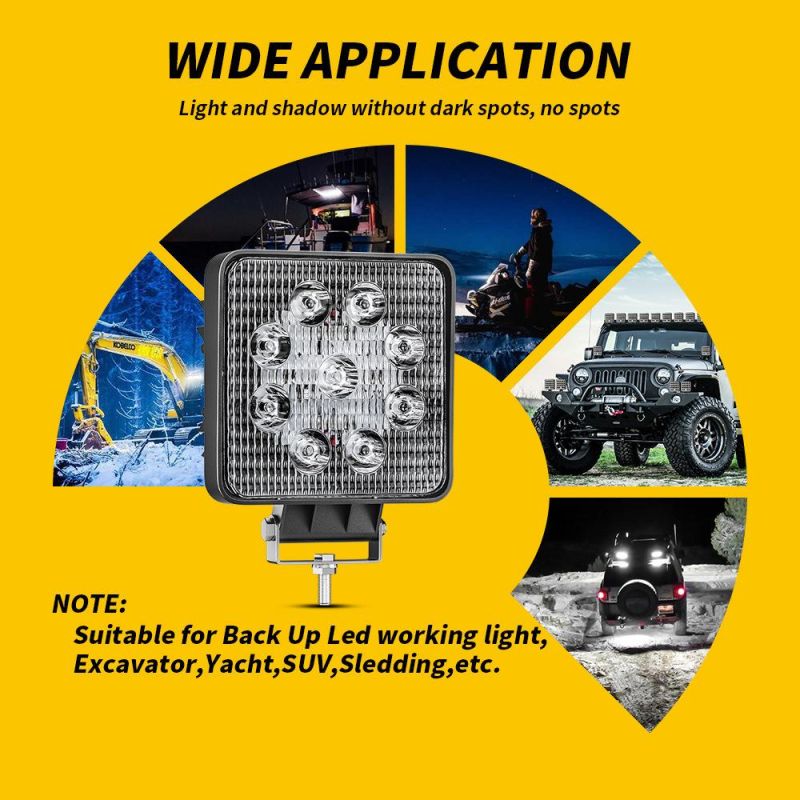 Dxz 4" LED Square Work Light 27W Offroad LED Lamp 9LED Spot LED Work Light 9-80V for Truck SUV UTV Car