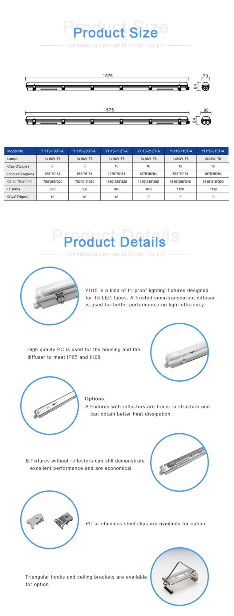 Economical IP65 Traditional Triproof Fixture Replacement for T8 LED Tubes 0.6m 1.2m 1.5m