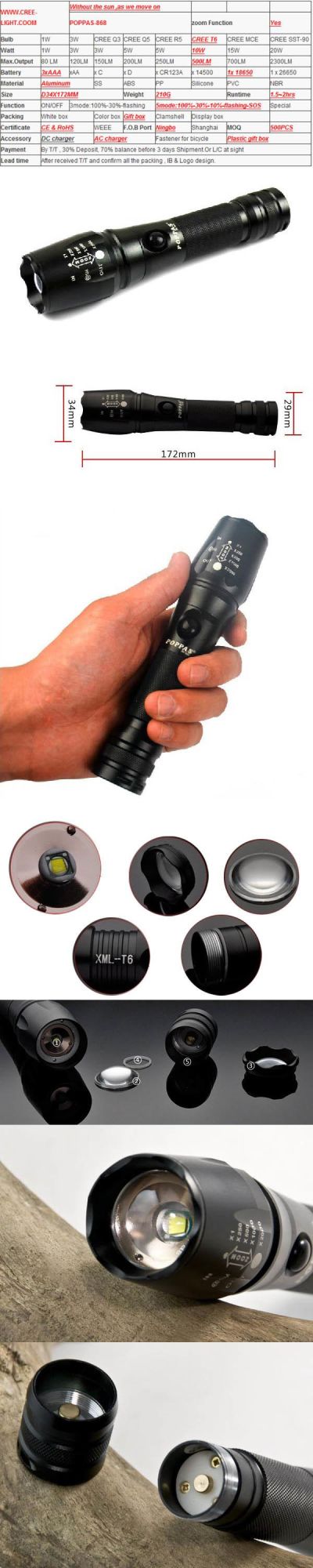 Aluminium CREE Xm-L T6 LED Zoomable LED Flash Torch