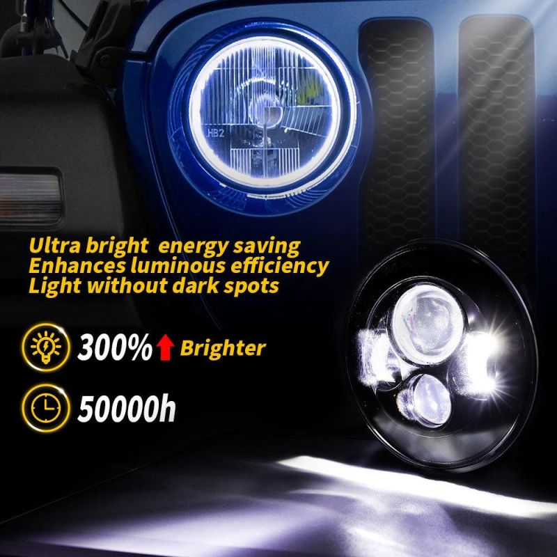 Dxz Logo DOT 12V 24V Harley Motorcycle Jeep 7 Inch Thin Section Without Aperture Round LED Headlight for Cars SUV Waterproof H4 H13