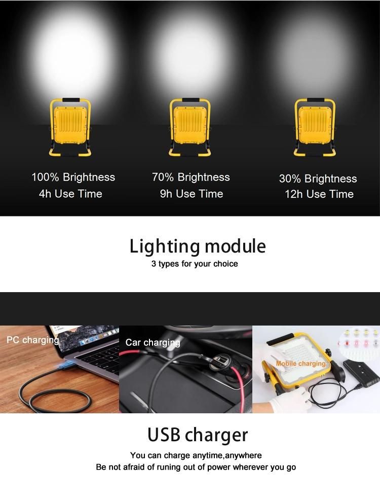 4 Modes Rechargeable SMD Camping USB Portable 30W 50W 100W Job Site Lighting LED Work Light