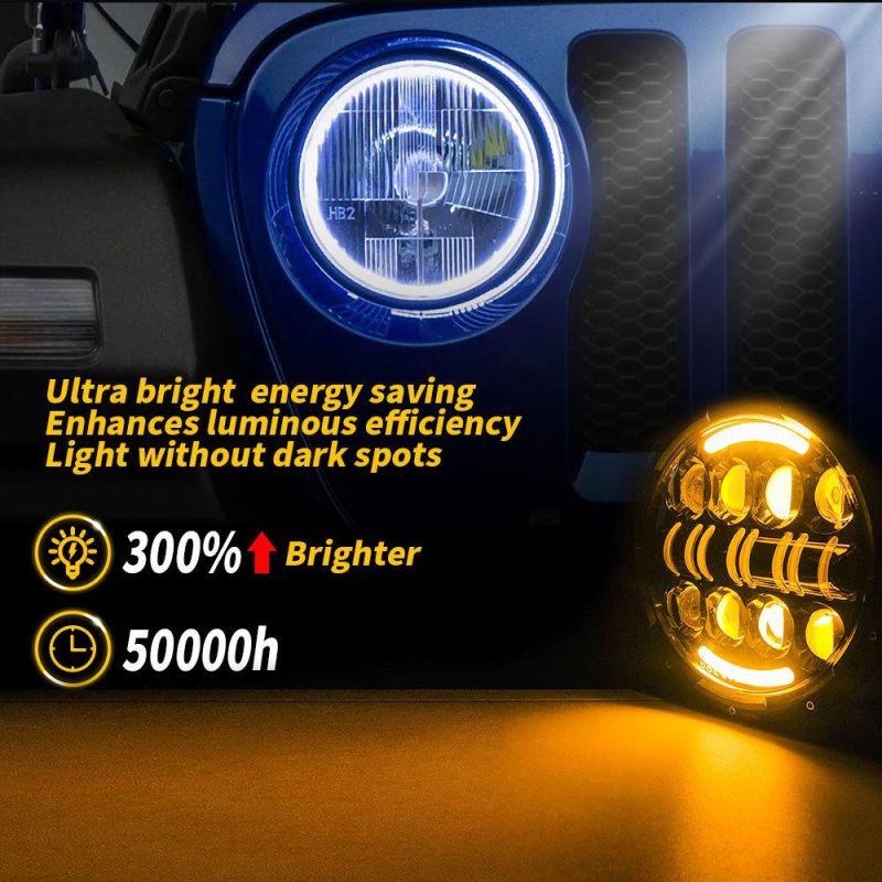 Dxz 7 Inch 16LED Headlights High Low Beam Offroad Auto Half Round Thin Type LED Headlight for Jeep Wranlger