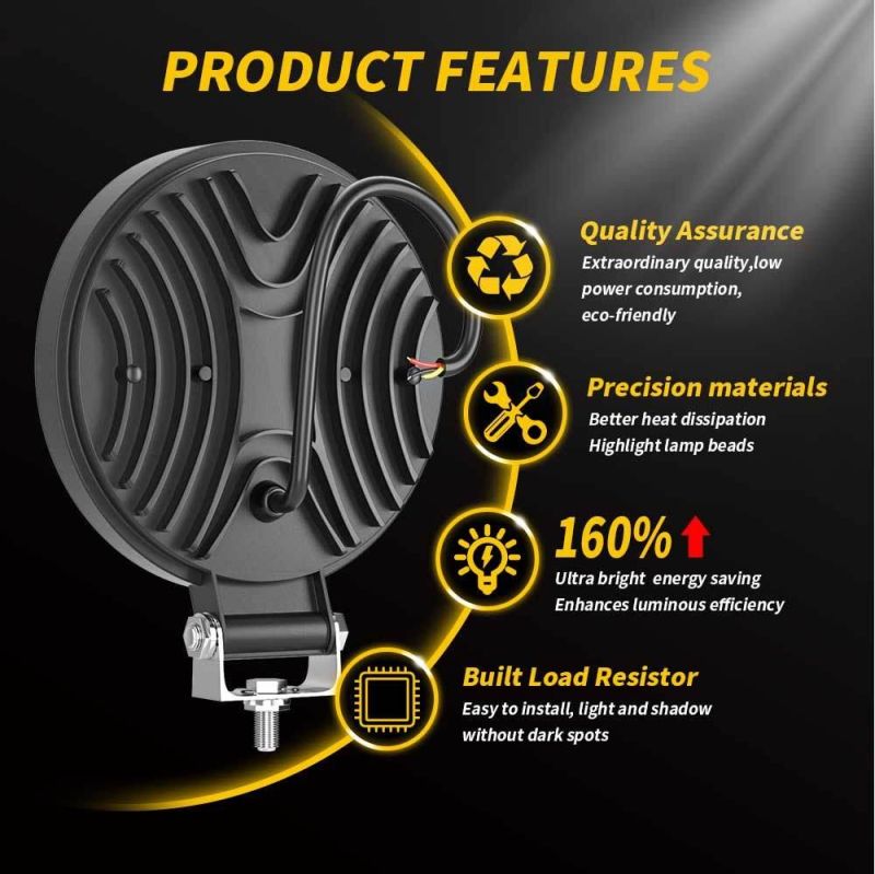 Dxz 4 Inch DRL 16LED Daytime Running Light Spotlight 48W 12V 24V LED Work Light Round for Motorcycle Offroad SUV