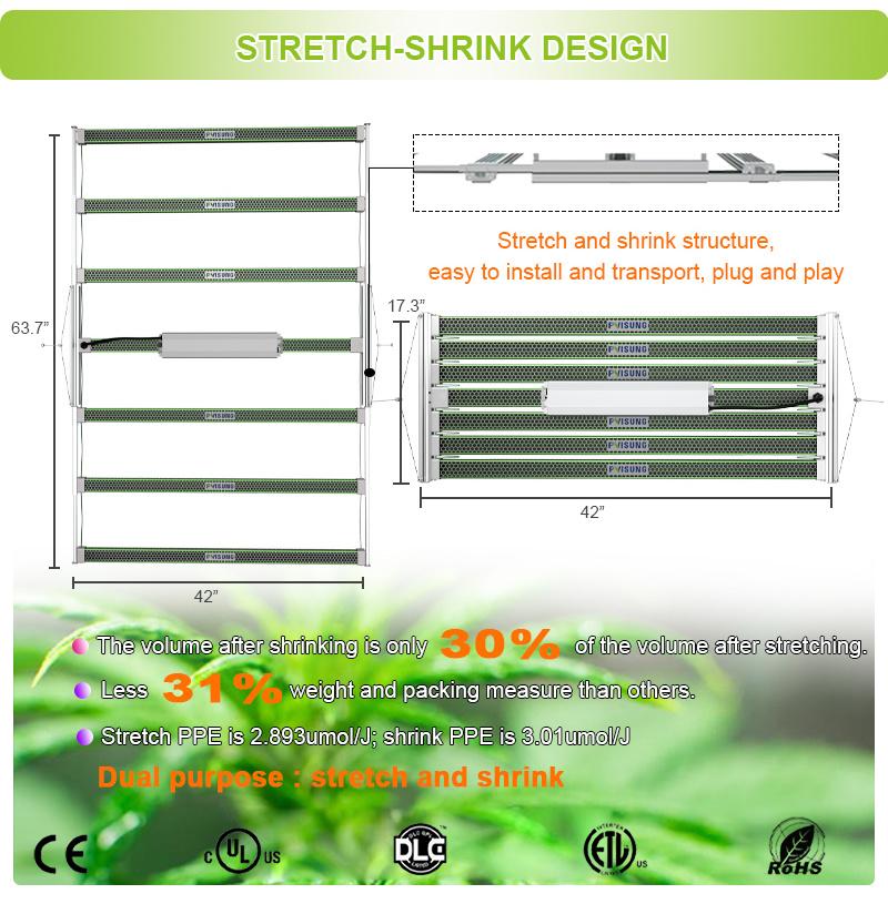 China Factory Full Spectrum Samsung Greenhouse Hydroponic Systems Plant Lamp 7 Bar LED Grow Light Pvisung Retractable LED Grow Bar Light 1000W