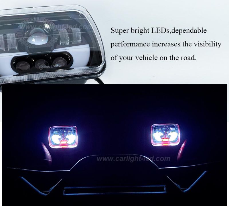 Rectangle LED Headlight DRL Hi/Low Sealed Beam H4 Plug for Jeep