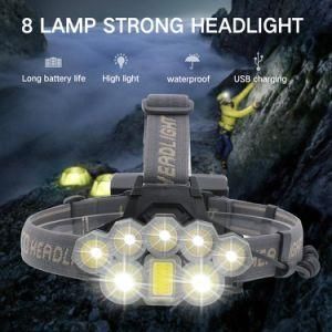 Super Bright 8 LED Headlight USB Rechargeable Headlights Portable Waterproof Camping Hunting Headlamp 18650 Battery
