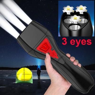 Three Eyes Battery Powered Rechargeable Waterproof LED Hand Torch out Door Camping Running Sport Work Flashlight