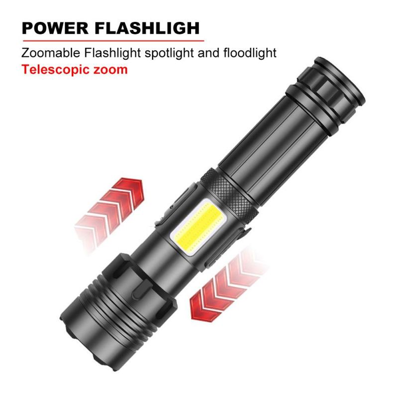Xhp70+COB Red and White Light Strong Flashlight New Zoom P70 Flashlight COB Rechargeable Flashlight