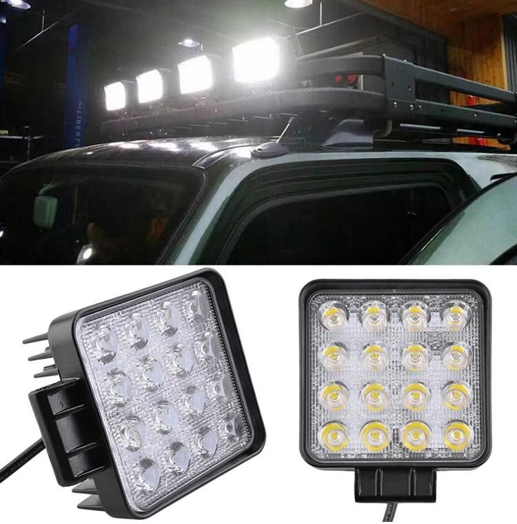 12V 24V 48W 4 Inch off-Road Farol De Trabalho LED Quadrado 4X4 Spot Flood Light 48W Square LED Work Light Auxiliares Auto Moto Alta Baja Faro LED Farol De Milha